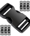 8 Pack 1 Inch Quick Release Side Release Buckles for Straps and Nylon Webbing, Includes 16 Slide Clips, close-up view