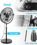 Beefy 20 Inch High Velocity Pedestal Fan With Adjustable Height And Tilt For Industrial And Home Use Metal Standing Fan 3 Speed