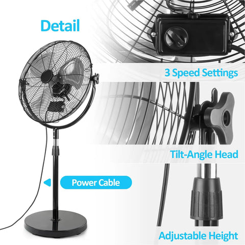 Beefy 20 Inch High Velocity Pedestal Fan With Adjustable Height And Tilt For Industrial And Home Use Metal Standing Fan 3 Speed