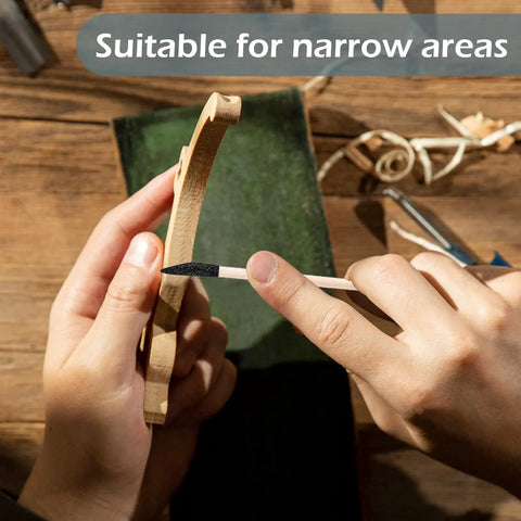 Person using 30 Pack Sanding Sticks For Wood And Plastic Models, Double Ended Tools With Matchstick Design, 120 And 280 Grit.