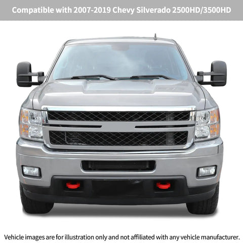 Chevy Silverado 2500HD/3500HD with Flag Style Tow Hook Covers for 2007 to 2019 Chevy Silverado 2500 and 3500 HD Trucks
