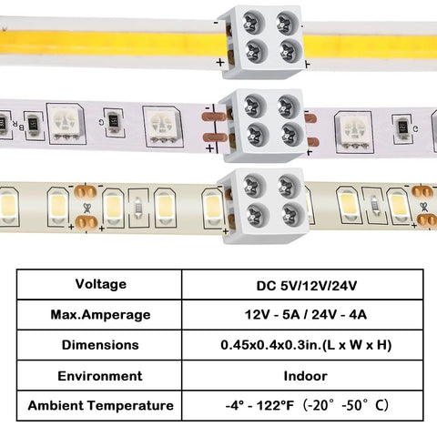 25 Pack Solderless LED Tape Light Connectors Tape To Tape Quick Screw Down Terminal Block 2 Pin For Strip Lights 0.3 Inch 8mm 5V 12V 24V Single Color White DIY Friendly