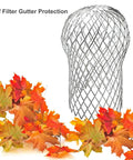 Six Pack Downspout Guard Filter Set Aluminum Gutter Strainer Mesh Screens Expandable Downspout Protector visible with leaves
