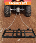 Drag Harrow Driveway Grader Heavy Duty Power Rake with chain tow behind ATV, 4ft wide, heavy-gauge welded steel on dirt road.