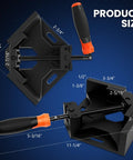Tight Corner Clamping Done Right With These Badass Aluminum Right Angle Clamps Featuring Self Adjusting Swing Jaws And Fold Flat Handles, measuring dimensions for precision use.