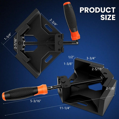 Tight Corner Clamping Done Right With These Badass Aluminum Right Angle Clamps Featuring Self Adjusting Swing Jaws And Fold Flat Handles, measuring dimensions for precision use.
