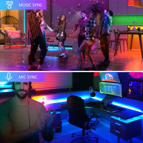 People dancing with RGBW Under Cabinet Lighting Kit With App And Remote Control 6 PCS LED Strip Lights in a colorful room.
