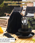Camping Utensils Set For One Person, Portable Travel Silverware with Mug, Bowls, Plate, and Cutlery on outdoor table