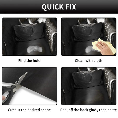 Self Adhesive Leather Repair Patch 8x11 Inch For Couches Car Seats Sofas And Jackets Scratch And Holes Repair Tape For Vinyl Upholstery DIY Furniture Repair Easy Peel And Stick Black being applied to a couch