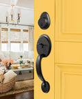 Oil-Rubbed Bronze Front Door Lock Set With Double Handles And Dummy Front Door Handles on yellow door