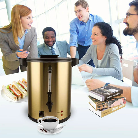 6L Coffee Urn Hot Beverage Dispenser Electric Coffee Percolator With Double Wall Stainless Steel 38 Cup Capacity in a meeting room