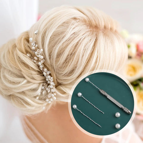 Go To Dual Ended Pin Vise Kit Featuring Two Mini Hand Drills Four Copper Chucks Sturdy Alloy Frame Easy Grip Handles Ideal For Wire Twisting Beading And Custom Jewelry Making Designed For Serious Creators Who Love A No Sweat Workflow with hair pins and pearls on a bridal hairstyle.