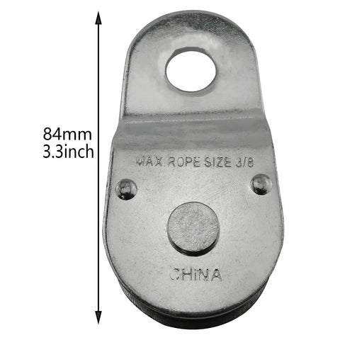 Beefy Heavy Duty Fixed Eye Steel Pulley For Wall Mount Single Wire Rope Pulley All Metal Construction Rugged And Corrosion Resistant Durable Industrial Grade Pulley For Lifting And Cable Systems, 84mm