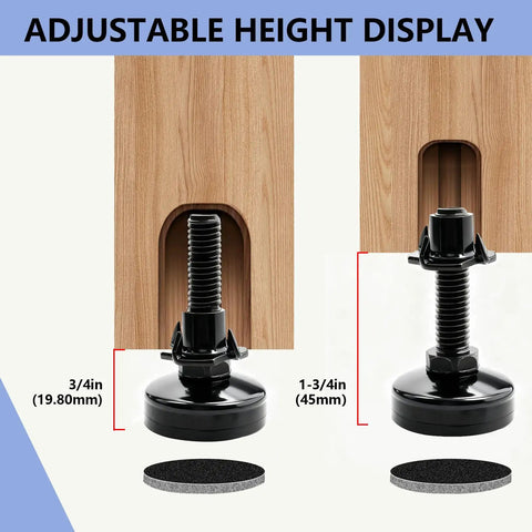 Heavy Duty Adjustable Furniture Levelers Set Of 4 With T Nuts And Non Slip Pads for height adjustment display
