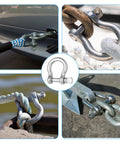Eight Pack Heavy Duty Screw Pin Anchor Shackles Three Sixteenth Inch 304 Stainless Steel D Ring Bow Clevis Shackle For Traction Chains Wirerope Paracord And Outdoor Camping Gear in various usage scenarios.