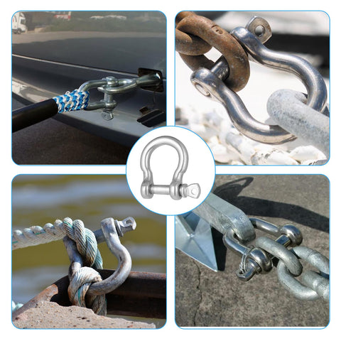 Eight Pack Heavy Duty Screw Pin Anchor Shackles Three Sixteenth Inch 304 Stainless Steel D Ring Bow Clevis Shackle For Traction Chains Wirerope Paracord And Outdoor Camping Gear in various usage scenarios.