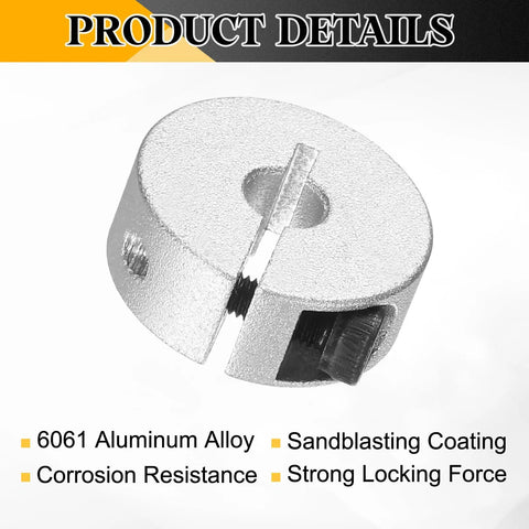 Close-up of single split clamp collar showing 5mm bore, 8mm thick 6061 aluminum with set screw for industrial machinery.