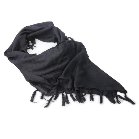 Desert Tactical Shemagh Scarf For Everyday Outdoor Gear, 100 Percent Cotton Keffiyeh Wrap, black fringed 43x43 inches