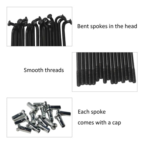 J Bend Bicycle Spokes 282mm 14G With Nipples Black Steel Replacement Spokes For Mountain Bike MTB And Road Bike 16 Pack