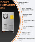 Beefy 600W 27V 22.2A Industrial Power Supply 1U Low Profile With 91 Percent Efficiency product specifications chart