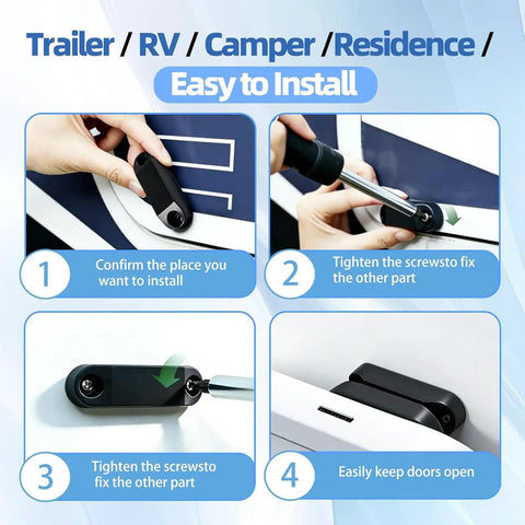 Magnetic Baggage Door Catches And Door Holder For Cabinets And Drawers, Black Finish, No Drill Mounting Instructions