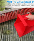 Red handheld dustpan used for outdoor cleaning with broom, Handheld Dustpan And Scoop Shovel Grab And Go Cleanup Lightweight Plastic Trash Shovel With Wide 9.65 By 8.07 Inch Scoop Easy Grip Ergonomic Design For Home And Outdoor Cleaning.