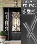Heavy Duty Weld On Barrel Hinge Set Of 4 For Metal Swing Doors displayed beside ornate door, carbon steel material visible.