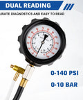 Jiimee 0-140 PSI fuel pressure tester gauge kit with brass adapters and dual hoses
