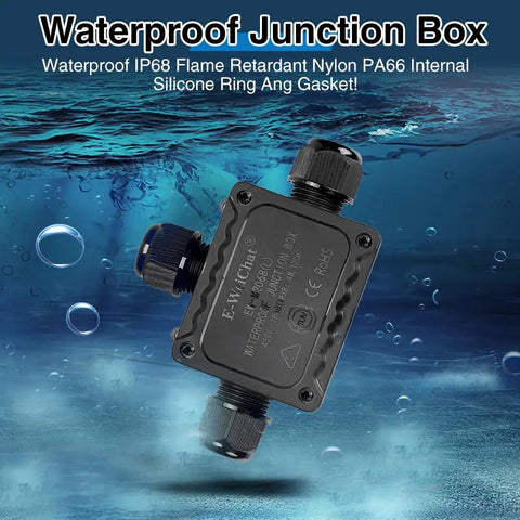 Outdoor IP68 Waterproof 3-Way Junction Box With M25 Coaxial Cable Entry Black UL Listed Fits 0.2-0.55 In Cables three-port black nylon enclosure