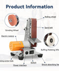 Robust Mini Belt Sander And Electric Grinder With 7 Adjustable Speeds Heavy Duty Bench Grinder showing parts like grinding wheel and electric motor.