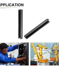 Slotted Spring Pin 6mm x 40mm 20 Pack Black 65Mn Steel Roll Pin For Home Machine Fastening Durable Rust Resistant High Tensile Dowel For DIY Projects And Automotive Handy Pin Kit shown with applications in mechanic and industrial settings.