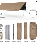 Beefy Heavy Duty Camping Tarp Canopy With Poles, Waterproof 18000mm Rain Shelter, UV Blocking UPF2000+ Sun Shade components