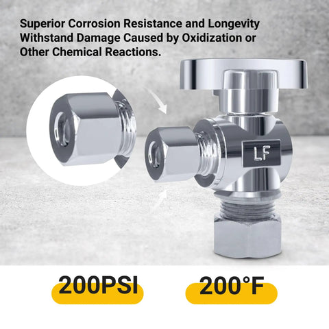 10 Pack Brass Chrome Angle Stop Valves One Half Inch Nom Compression To Three Eighth Inch Compression, corrosion-resistant