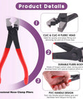 Heavy Duty Multi Purpose Hose Clip Pliers Kit With Small And Large CV Boot Clamps 9Pcs Pro Grade Stainless Steel Crimp Clamp Set. Close-up of pliers features including head, body, and handle design.