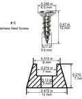 #6 Stainless Steel Screws dimensions for Heavy Duty Rubber Feet For Cutting Board With Stainless Screws 20 Pack.