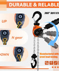 TKK mini chain hoist, 1/4 ton, orange alloy steel body, 5 ft lift, 2 heavy-duty hooks