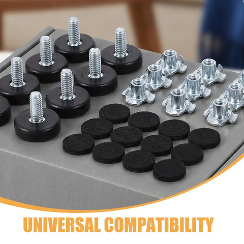 12 Pack T Nut Leveling Feet For Cabinets And Desks, Adjustable Furniture Levelers With Carbon Steel And PP Material, Anti Slip Felt Pads, Heavy Duty Floor Protectors For Uneven Floors And Soft Surfaces