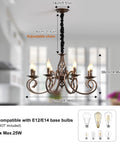 Rustic 8 Light Candle Chandelier In Vintage Iron With French Country Charm Farmhouse Pendant Light For Kitchen Island Dining Room And Bedroom Fully Dimmable Adjustable 35.4 Inch Chain Black Chain Cover Included shown hanging