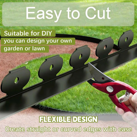Landscape Edging Kit 49 Feet Long With 3 Inch Height Includes 75 Metal Stakes Flexible Plastic Lawn Border shown being cut