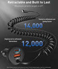 90W Fast USB C Car Charger With 3 Ports And 4ft Coiled Cable For 17e 17 16 15 Pro Max Air Plus And iPad Cigarette Lighter Adapter, spiral design