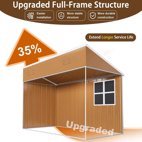 Heavy Duty Metal Tool Shed With Windows Lockable Door And Ventilation Weatherproof Outdoor Storage For Backyard And Lawn Gear 8 By 4 Feet Durable Brown Finish Built To Last For Tool Organization And Patio Equipment