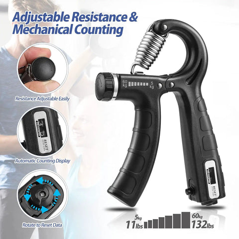 2 Pack Grip Strength Trainer With Counter, Adjustable Hand Grip Exerciser For Forearms, 11-132 Lbs (5-60kg) Resistance, Auto Reps Counter