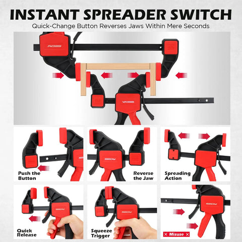 12 Inch Bar Clamps Set With Quick Release For Woodworking, 150 Lbs Load Per Clamp, Handles and Buttons Close-Up