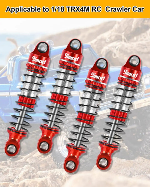 53mm Aluminum Threaded Shock Absorbers Oil Damper For TRX4M TRX4MT One Eighteenth Scale RC Crawler Upgrade Parts Red Premium Oil Damping System For Smoother Ride And Precise Fitment With Heavy Duty Suspension Performance.