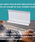 Heavy Duty Aluminum Window Screen Spline Lift Pull Tabs for easy repairs, shown in use on a sliding window.