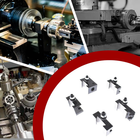Six Piece AXA 250 100 Tool Post Set for CNC High Accuracy Piston Type Quick Change with Swing Diameter 12 Inches layout