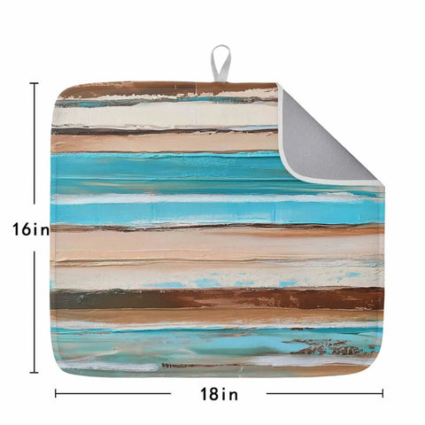 Go To Absorbent Dish Drying Mat 16 By 18 Inches In Vintage Wood Grain With Blue Brown White Painting Finish Microfiber Surface