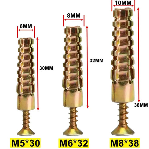 50 Sets Steel Wall Anchor And Screw Kit For Drywall Self Drilling No Prep Installation With Yellow Zinc Plated Carbon Steel Fasteners For Rock Solid Strong Secure Mounts, M5 M6 M8 sizes