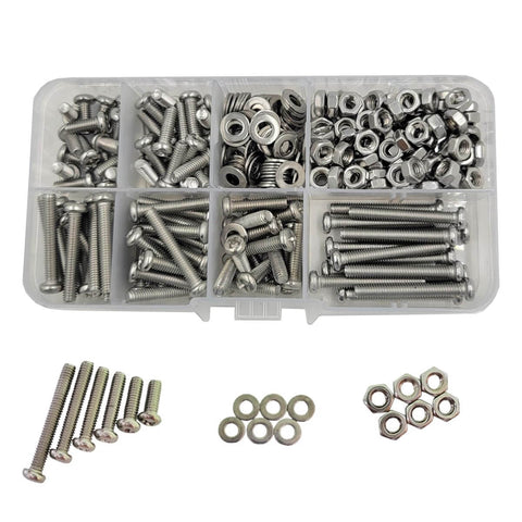 Go To Assorted M4 Pan Head Phillips Machine Screws Set 10 12 16 20 25 30mm With 90 Nuts And 90 Washers 0.7mm Pitch 18 8 Stainless Steel