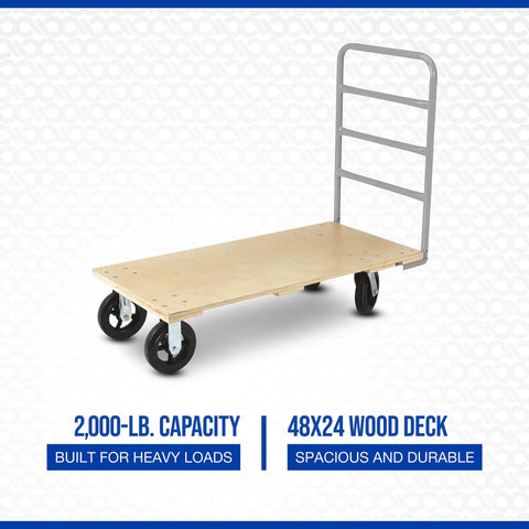 Rugged Wood Platform Cart With 2000 Lb Capacity 48 By 24 Inch Deck Surface Reinforced Cross Boards Removable Handle Smooth Rolling Rubber Casters Total Game Changer For Daily Hauling